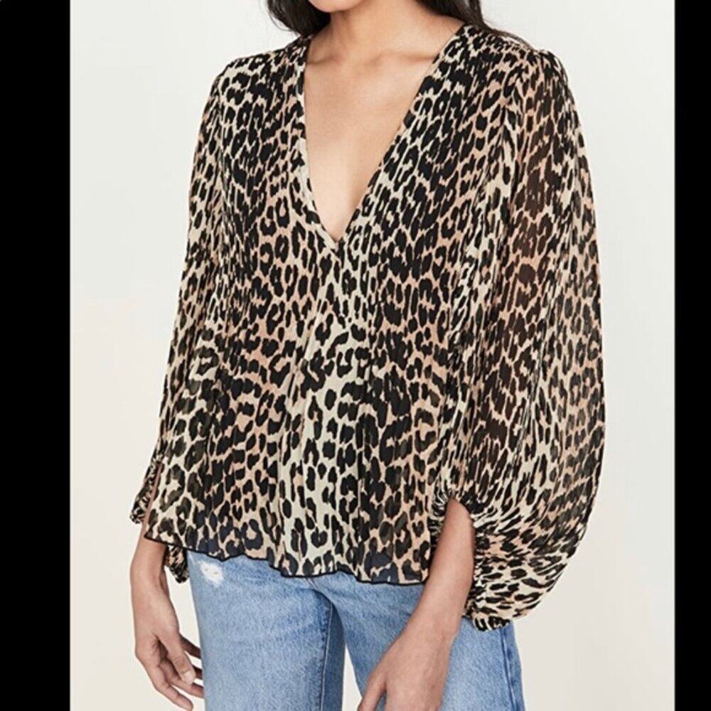 GANNI oversized pleated puffy blouson sleeve top sz 36, US 4